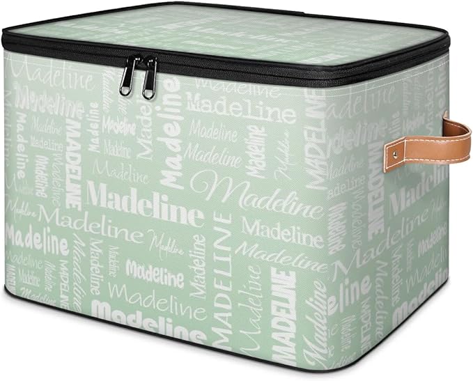 Custom Storage Basket with Name Personalized Keepsake Box with Zipper Lid Foldable Fabric Memory Bin Large capacity with Handle Green