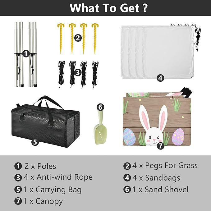 xigua Easter Bunny Beach Tent Sun Shelter with Carrying Bag - Silver Coated Oxford Fabric Beach Canopy for Beach Camping Fishing - Includes Windproof Ropes Sandbags &amp Stakes