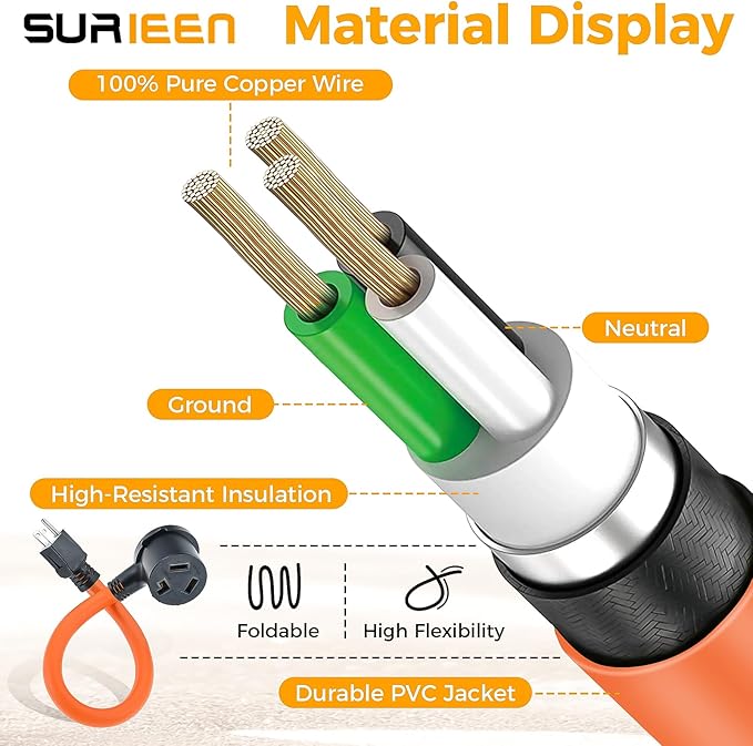 NEMA 5-15P to 10-30R Dryer Adapter Cord 1.5FT 120V 15 Amp 3 Prong to 3 Prong Dryer Adapter Plug ONLY for 120V Device EV Power Cord Heavy Duty STW 10 Gauge ETL Listed