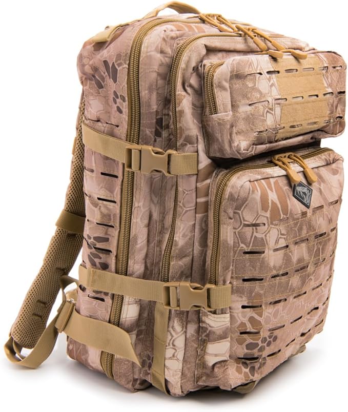 Large Laser-cut MOLLE Backpack with Pistol Retention System Desert Python Modular and Lightweight Design for EDC Range or Tactical Use