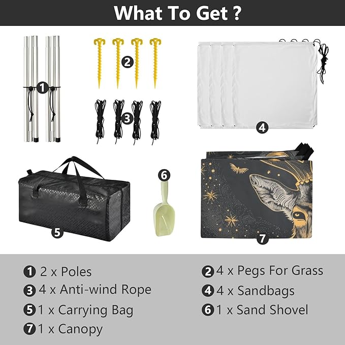 ALAZA Deer Mandala Sun and The Moon Stars Beach Tent Sun Shelter Portable Canopy Sunshade for Outdoor Camping Picnics Backyard Fun 10x9 ft