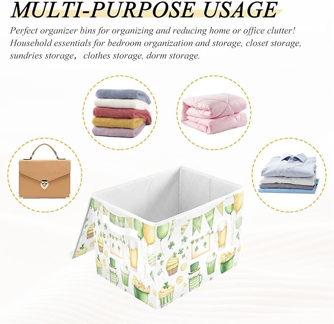 St. Patrick's Day Background Fabric Storage Bins with Lids and HandleFoldable Storage Bins with LidsCloset Organizers for Clothes Storage Room Organization Office Storage Chest Organizer