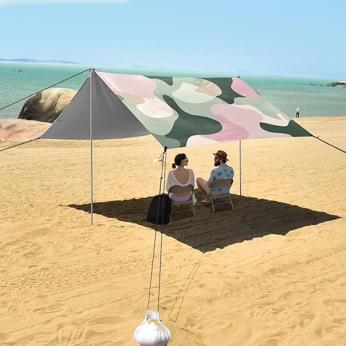 Sage Beach Cabana Tent UPF50 Lightweight Portable Sun Shelter with Sand Shovel Sandbags for Camping Picnics Backyard