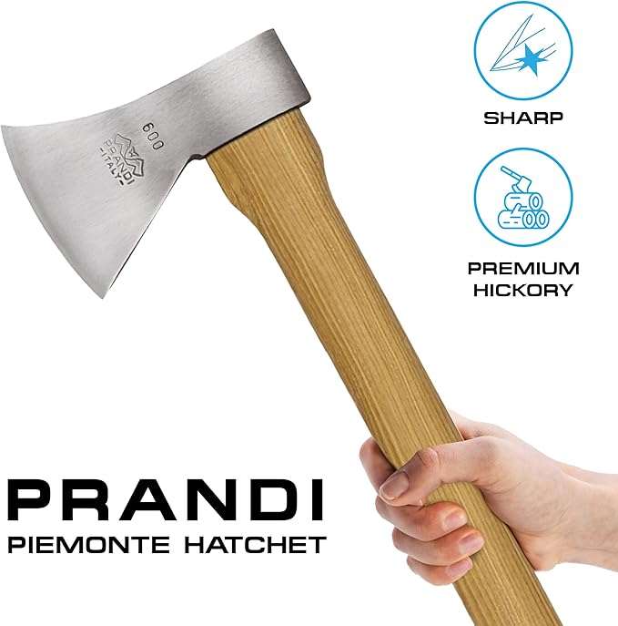Prandi Professional Throwing Hatchet - 14” Competition Axe C43/C45 Carbon Steel - 1.32lb Tournament Grade with Hickory Handle - Made in Italy