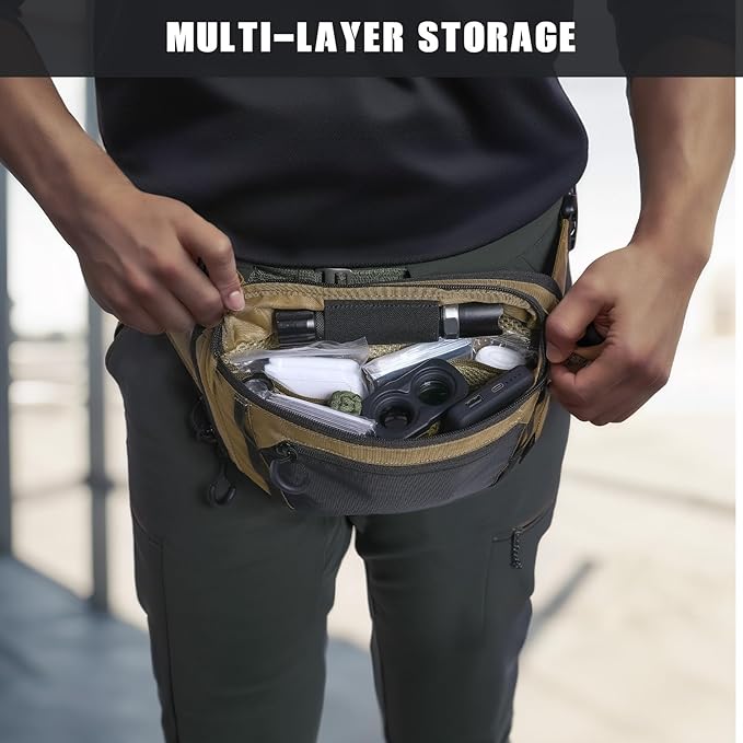 Tactical CCW Fanny Bag Concealed Carry Fanny Pack w/Adjustable Waist Belt Tactical Waist Bag Handgun Pouch with Universal Pistol Holster Everyday Hip Pack for Men Travel Outdoor(Brown)