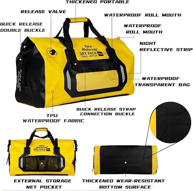 Waterproof Duffel Bag for Men/Women Roll-top Dry Backpack Duffel Bag with Quick-fixed Straps Motorcycle Tail Saddle Bag for Motorcycling Rafting Boating Kayaking Travel 80L-Black
