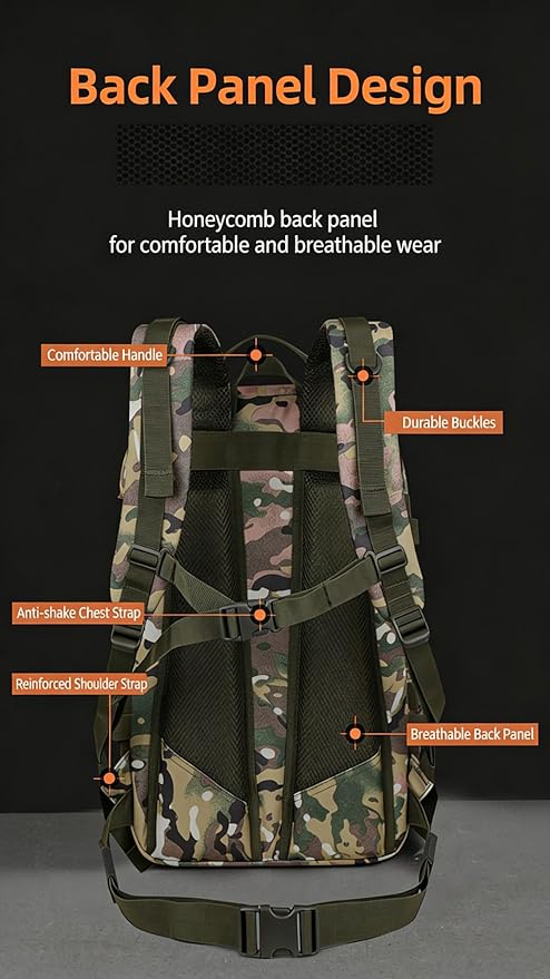 LINGYUE 25L Waterproof Tactical Backpack Lightweight Breathable Outdoor Hiking Daypack For Camping Travel Hunting Fits 14 Inch Laptop(Camouflage-e)