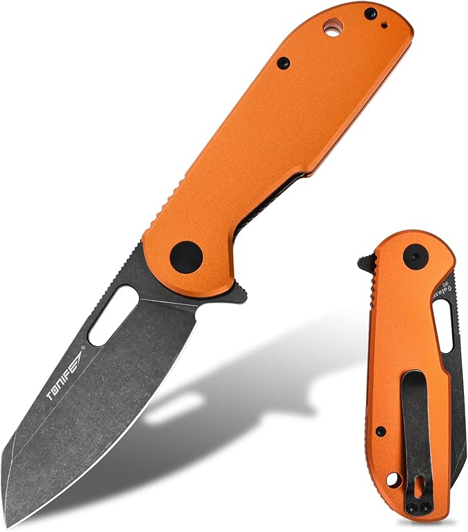 TONIFE Galaxy EDC Folding Pocket Knife with D2 Steel Blade and Aluminum Handle Compact Outdoor Tool for Camping and Everyday Carry (orange)