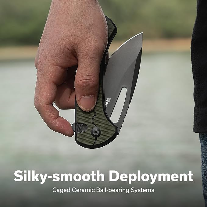 SENCUT Squiggy Pocket Knife Camping Folding Knife with 3.89'' 9Cr18MoV Blade &amp G10 Handle Reversible Clip for EDC Hiking S24082A-2 (Black/Green)