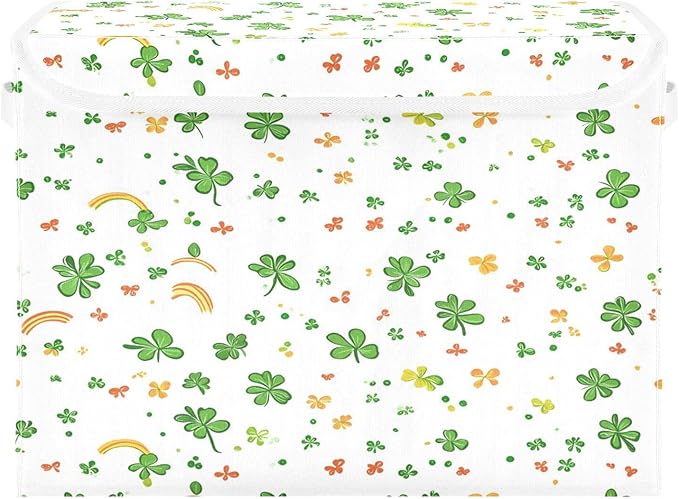 Cute St. Patrick's Day Patterns Fabric Storage Bins with Lids and HandleFoldable Storage Bins with LidsCloset Organizers for Clothes Storage Room Organization Office Storage Chest Organizer