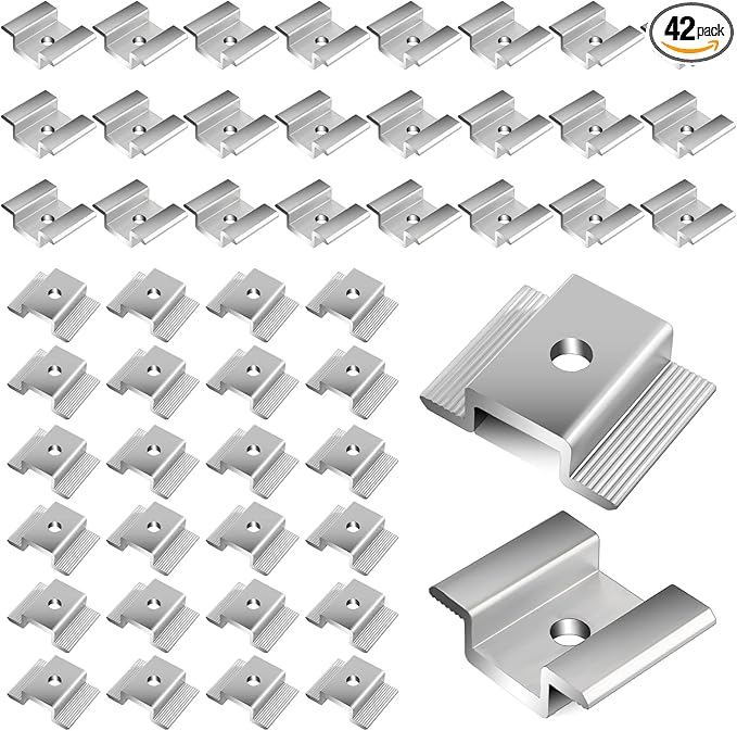 42 Pack Solar Panel Mid Clamps Solar Panel Clamps Bulk Solar Panel Bracket Aluminium Mounting Accessories for Solar Panel Mounting for Tin Roof Flat Roof Sheet Roof Silver
