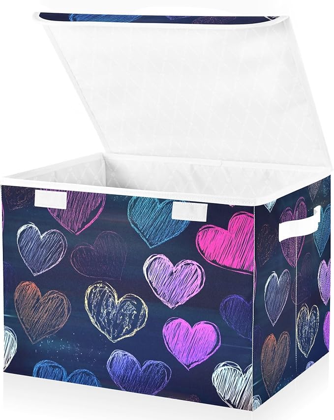 Storage Cube with Lid Doodle Hearts Print 16.5×12.6×11.8 IN Collapsible Large Capacity Foldable Storage Basket Bin Organizer