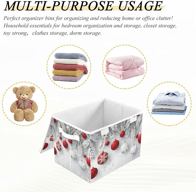 senya Christmas Baskets Collapsible Storage Bins with Lids Christmas Snowflakes Balls Pattern Storage Boxes Clothes Baskets for Organizing B06D22020