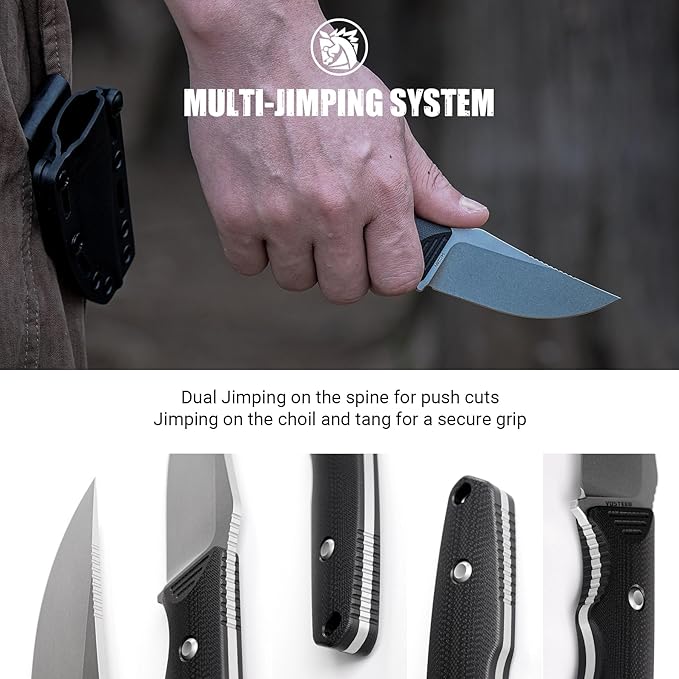 Vosteed H-Back Series EDC Fixed Blade Knife - 2.92 14C28N Blade with Sheath Black G10 Handle with S.O.A.R. Clip for Camping Survival Knives - D0401