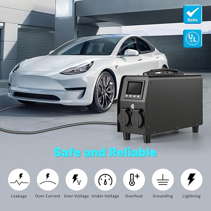 3KW V2L Discharger for Tesla Advanced EV Power Gun with 30A 110V-120V Output &amp Detailed Screen Outdoor Emergency Power Supply (NEMA 5-15)