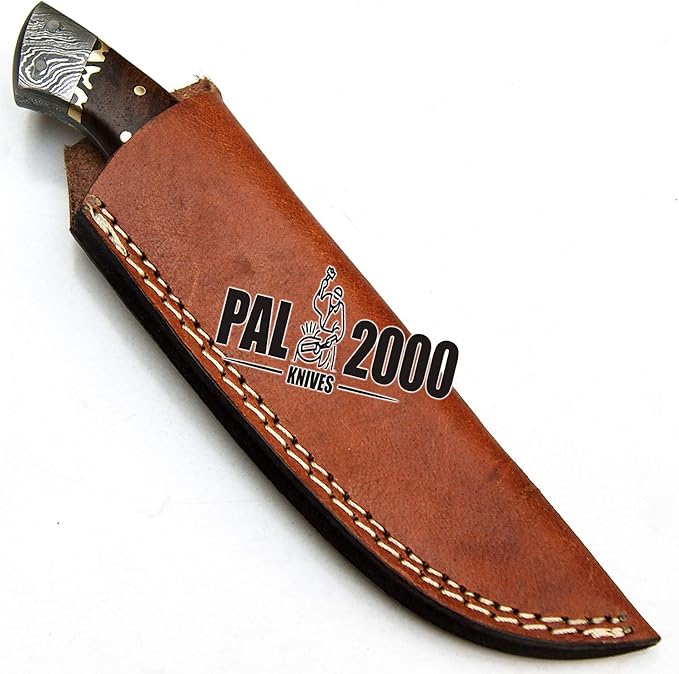 PAL 2000 KNIVES Custom Handmade Damascus Steel 8 Inches Skinner Knife - Rose Wood Handle With Sheath 9568