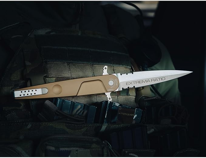 Extrema Ratio - BD4 Contractor (Desert) Folding Knife Bhler N690 Steel Blade Stone Washed Finish Smooth Aluminum Handle Ergonomic Design Reversible Clip