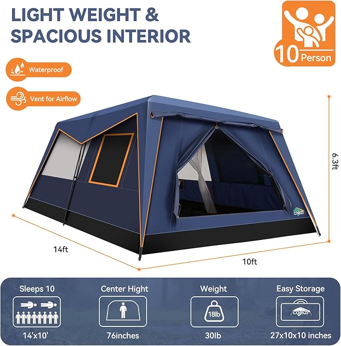 COBIZI 4-6-8-10 Person Camping Tent Spacious Family Tents for Camping Ideal Hiking 3500mm Waterproof Double-Layer Windproof Tent for Hiking &amp Backpacking