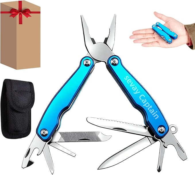 16-in-1 Mini Multitool Pliers: Stainless Steel Folding with Knife Spring-Loaded Needle Nose Wire Cutter Saw Screwdrivers Opener - 115g Lightweight EDC Gear with Nylon Sheath.
