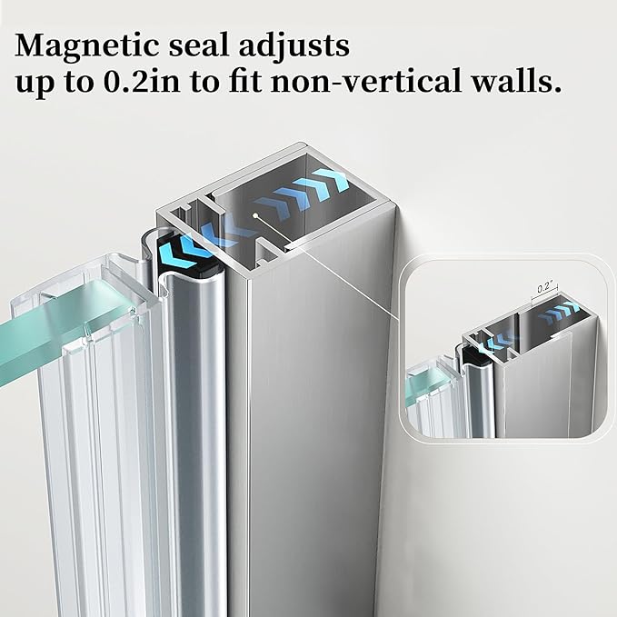 33.6-33.8 x 72 Frameless Hinged Shower Door Single Swing Shower Panel with 5/16” (8mm) Tempered Glass 180° in &amp Out Opening 5mm Adjustable for Non-Vertical Walls (Brushed Nickel 33.8 x 72)
