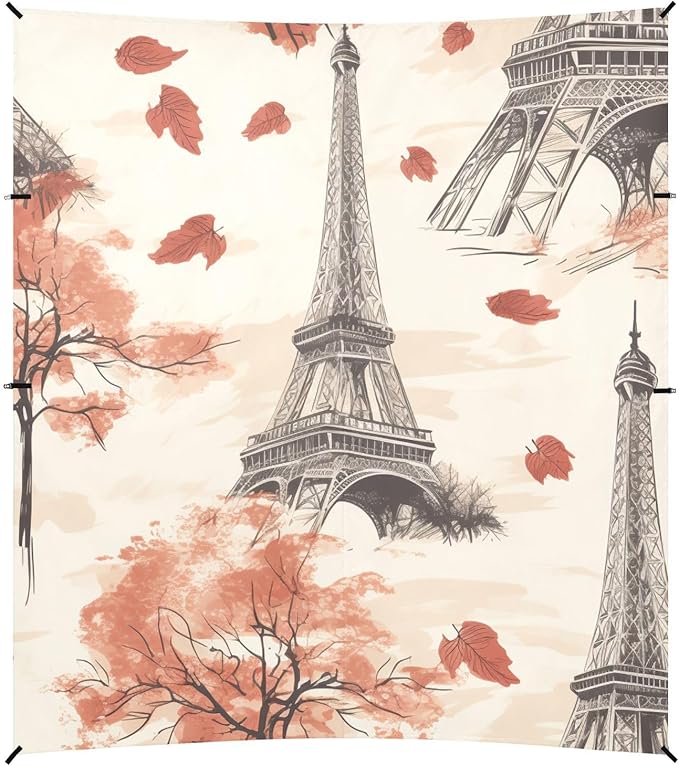 ALAZA Vintage Eiffel Tower Paris Maple Leave Beach Tent Sun Shelter Portable Canopy Sunshade for Outdoor Camping Picnics Backyard Fun 10x9 ft