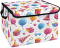 Happy Birthday Storage Basket with Lid Birthday Theme Foldable Storage Box Fabric Storage Bins with Carrying Handles for Home Bedroom Closet Organization