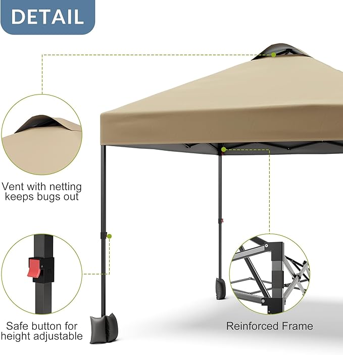 10x10ft Pop Up Canopy Tent with SidewallOutdoor Freestanding Sun Shelter Picnic and CampingInstant Shade Tent with Vented Roof for Beach &amp Events - Includes Storage BagSandbagsStakes&ampRopes