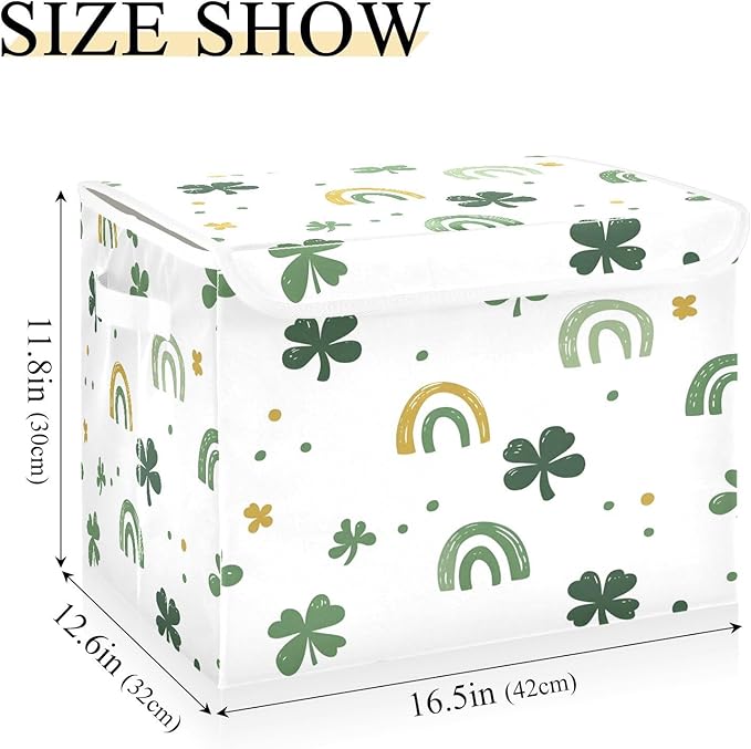 Rainbow and Clover Fabric Storage Bins with Lids and HandleFoldable Storage Bins with LidsCloset Organizers for Clothes Storage Room Organization Office Storage Chest Organizer