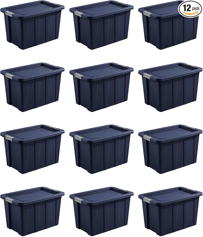 Sterilite 12-Pack Storage Bins with Lids Heavy Duty Totes Tuff1 30 Gallon Dark Indigo