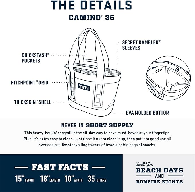 YETI Camino 35 Carryall with Internal Dividers All-Purpose Utility Boat and Beach Tote Bag Durable Waterproof