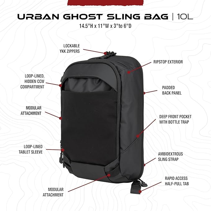Vertx Urban Ghost Tactical Sling Bag (10L) – Durable Ripstop CCW Carry Pack with Rapid Access Tab Lockable Zippers Mountain - One Size