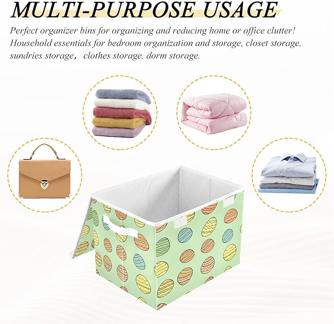 Christmas Storage Baskets with Lids Cute Easter Egg Collapsible Bins Stackable Fabric Linen Baskets Closet Organizer Container 16.5x12.6x11.8