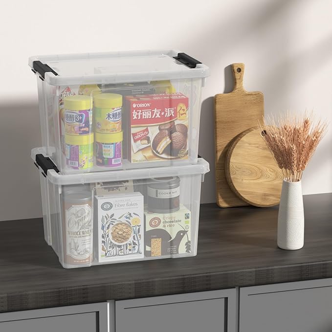 23 L Clear Latch Storage Bins with Wheels 4 Pack Plastic Latch Storage Box with Lids