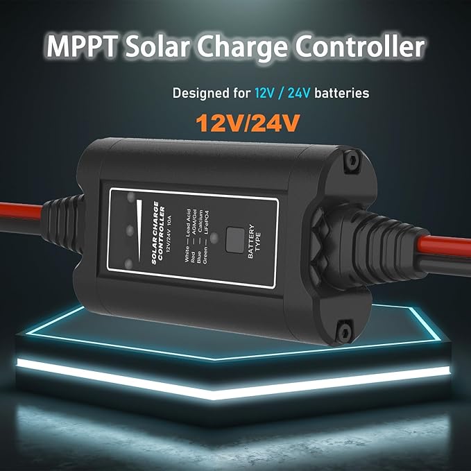 Solar Battery Charger MaintainerDump Trailer Battery Charger Battery MaintainerTrailer Charger 10W Solar Panel Kit MPPT Charge Controller for 12V /24V Gel AGM Lead-Acid LiFePO4