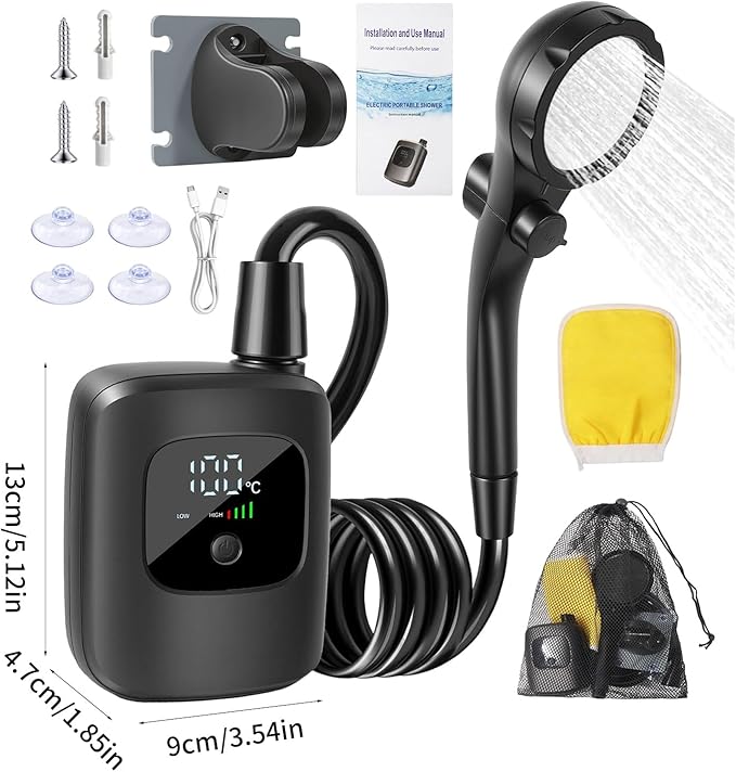 Travel Shower Equipment with Easy Setup for Backpacking Compact Travel Gear with Heat ABS Unit with Water Saving
