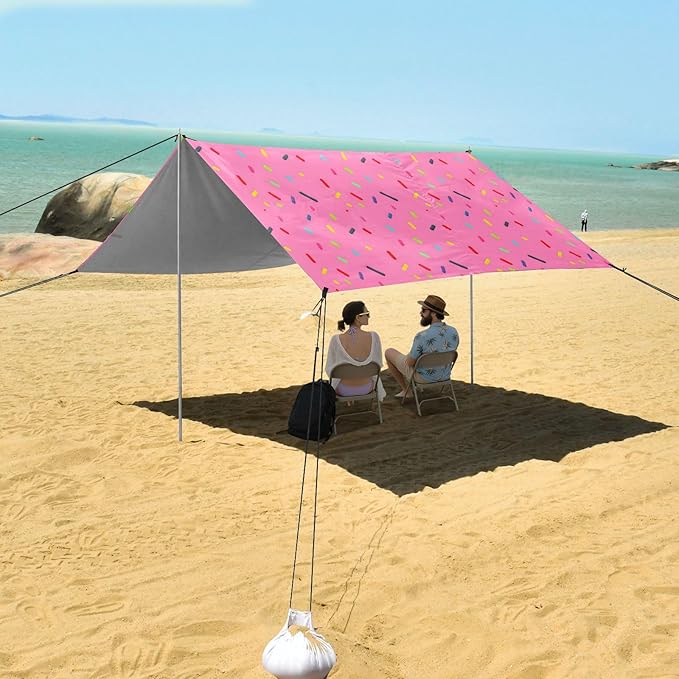 xigua Confetti Sprinkles Beach Tent Sun Shelter with Carrying Bag - Silver Coated Oxford Fabric Beach Canopy for Beach Camping Fishing - Includes Windproof Ropes Sandbags &amp Stakes