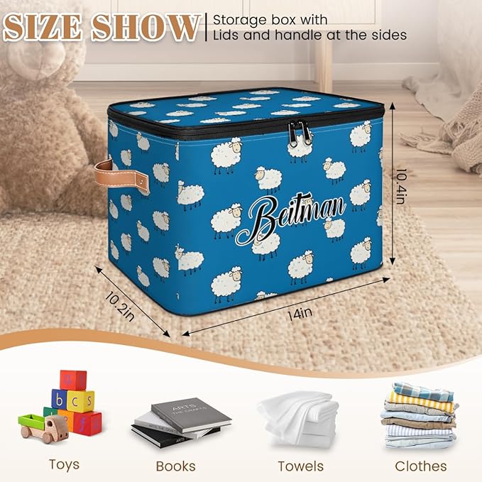 Storage-Bins with Lids Handle Customized Stackable-Storage-Bin for Kids-Boys-Girls-Toys Cube Collapsibl Basket Animal Sheep