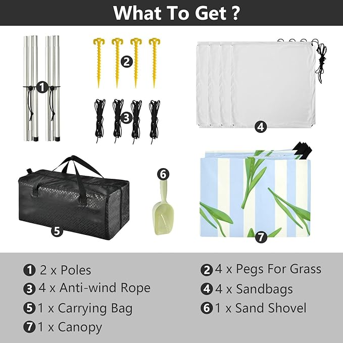 Beach Canopy with Windproof Ropes &amp Sandbags Beach Tent Sun Shade Sun Shelter for Camping Trips Fishing Backyard Fun or Picnics Leaves