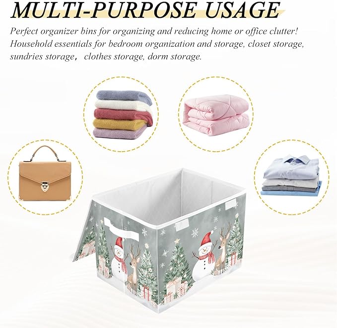 senya Christmas Baskets Collapsible Storage Bins with Lids Snowman Deer Christmas Tree Storage Boxes Clothes Baskets for Organizing