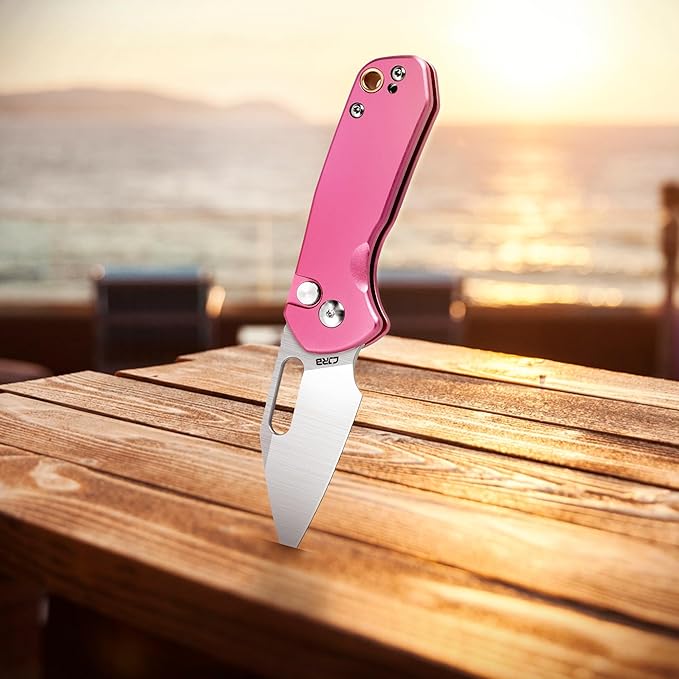 CJRB CUTLERY Mini Pyrite(J1933) Folding Pocket Knife2.17 AR-RPM9 Steel Blade and Pink Handle Small EDC Knife with Pocket Clip for Work Outdoor Hiking Camping