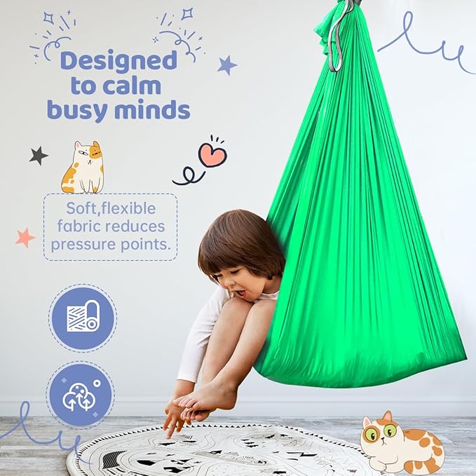 Therapy Swing for Kids with Special Needs (Hardware Included) Sensory Swing Snuggle Swing Indoor Adjustable Aerial Yoga for Children with Autism ADHD Aspergers Sensory Integration (Green)