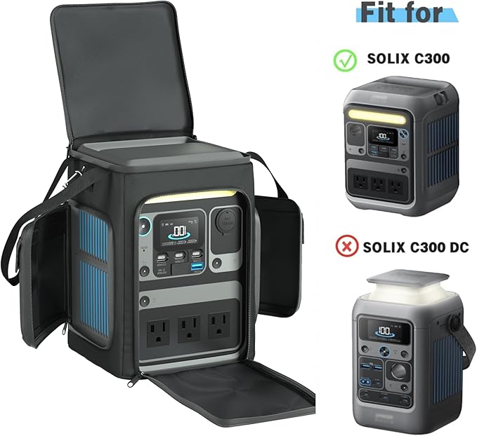 Waterproof Travel Bag for Anker SOLIX C300 - IPX4 Rated Shockproof Organizer With Two Pockets and Adjustable Strap for Anker SOLIX C300 Portable Power Station