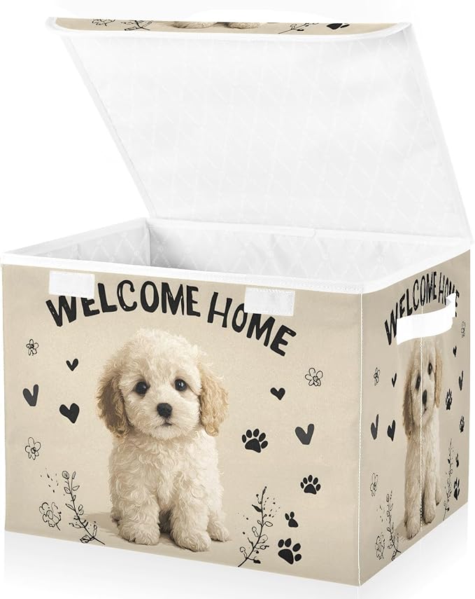 MNSRUU Containers Baskets with Lids Lovely Dog Fabric Foldable Storage Bins Organizer with Lid Collapsible Storage Boxes for Home Bedroom Closet Office
