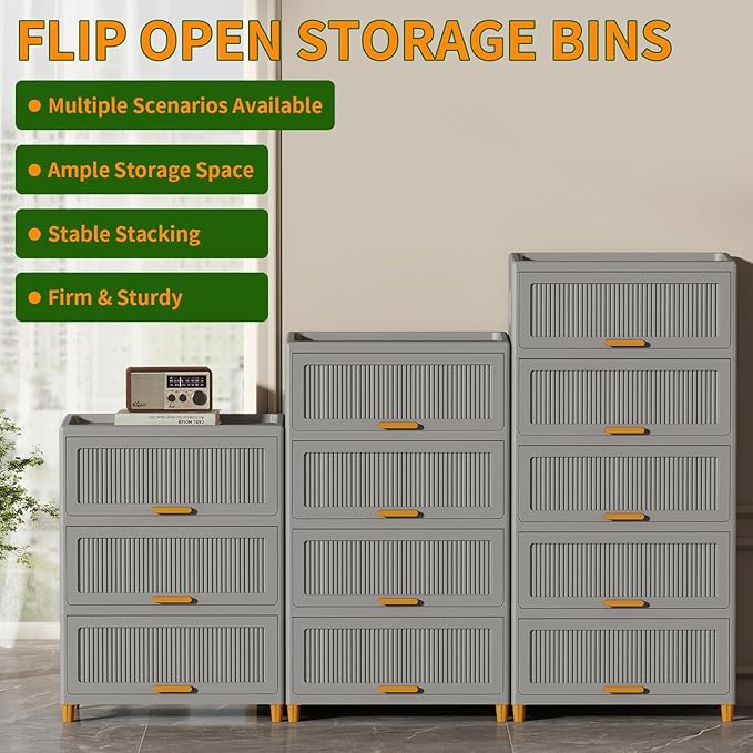 5 Tier Large Storage Bins with 1 Lid 250QT Closet Organizers and Storage Drawers Flip Open Large Plastic Storage Containers for Living Room Office Dorm (5 Tiers)