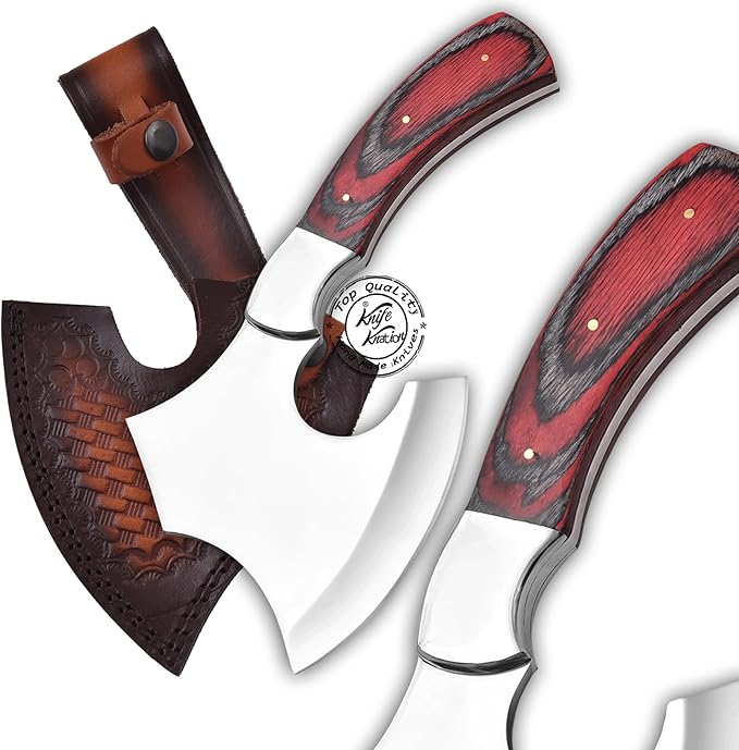Handmade Stainless Steel Camping Hatchet Axe Hunting Knife 10.50 Full Tang Small Axe Camp Hatchet with Leather Sheath Survival Hatchet Tomahawk Axe for Outdoor Bushcraft Hiking KKH-43