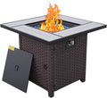Outdoor Propane Fire Pit 30 Inch PE Wicker Patio Firepit Table with Fire Glass for Outside Parties and Gatherings on Garden Backyard Porch