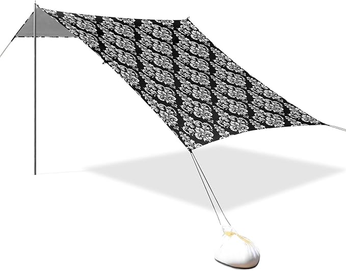 ALAZA Classical Damask Ornament Beach Tent Sun Shelter UPF50+ Protection Beach Shade Canopy w/ 4 Sandbags for Outdoor Camping Fishing Backyard Fun Picnic 10x9 ft