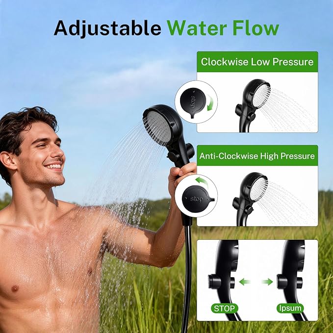 Portable Camping Shower with Heater Long-Lasting 6000mAh Rechargeable Camping Shower with Sprayer Head4 Spray ModesIPX7 Waterproof Outdoor Camp Pump for Hiking Travel Car Pet