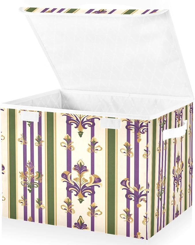 Carnival Stripes Background Fabric Storage Bins with Lids and HandleFoldable Storage Bins with LidsCloset Organizers for Clothes Storage Room Organization Office Storage Chest Organizer