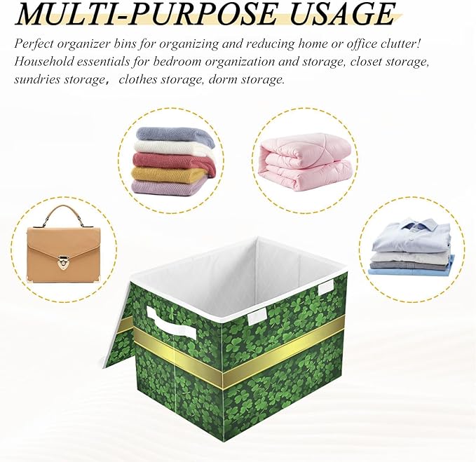 Christmas Storage Baskets with Lids St. Patrick's Day Collapsible Bins Stackable Fabric Linen Baskets Closet Organizer Container 16.5x12.6x11.8